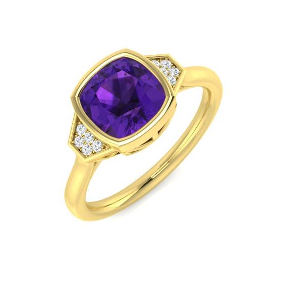 1.60ct I1/G Cushion cut Amethyist Gemstone Ring in 9k Yellow Gold