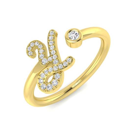 0.12ct SI2/G Round cut Natural Diamond Initials Ring in 9k Yellow Gold