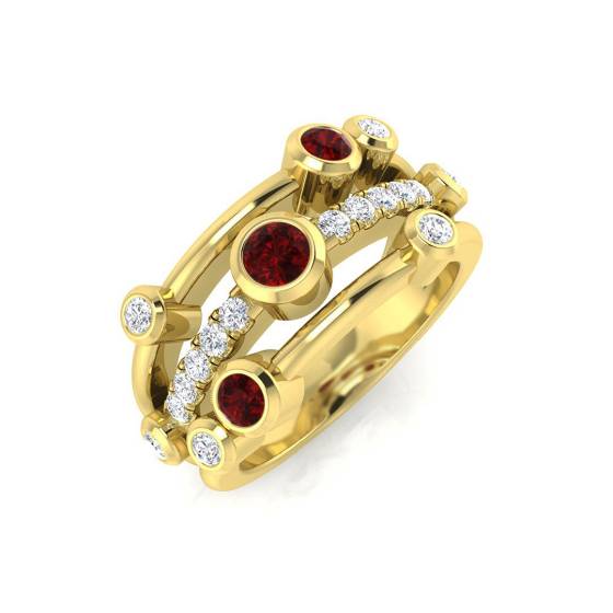 0.94ct SI2/G Round cut Ruby Gemstone Bezel Set Ring in 9k Yellow Gold