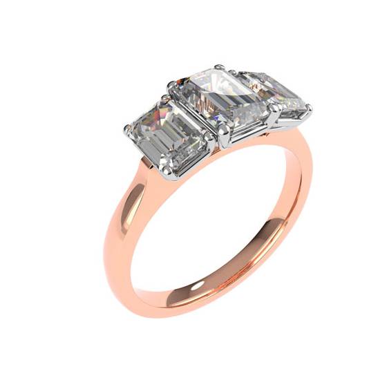 2.00ct SI1/D Emerald Lab Grown Diamond Trilogy Ring