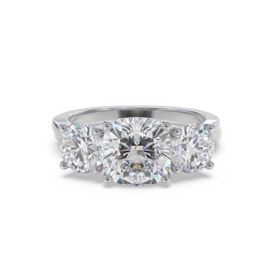 3.00ct VS2/G Cushion Cut Lab Grown Trilogy Ring