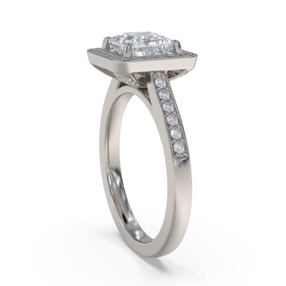 Princess and Round Diamond Bezel Set Halo Shoulder Set Ring