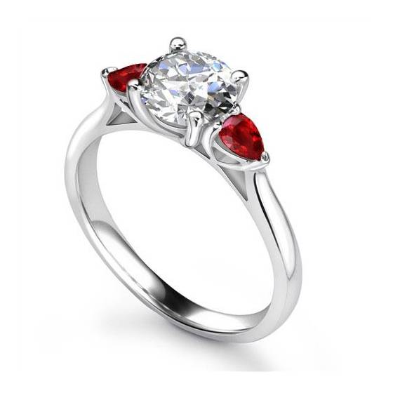 0.50ct VS2/D Round cut Ruby Diamond Gemstone Trilogy Ring
