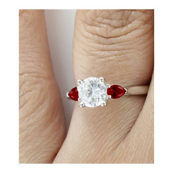 Diamond Centre and Ruby Side Trilogy Ring