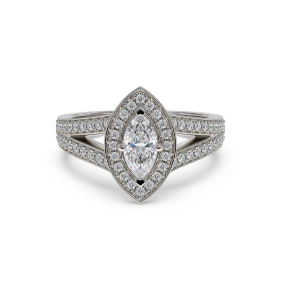 0.80ct SI2/E Marquise Natural Diamond Single Halo Split Shoulder Set Ring