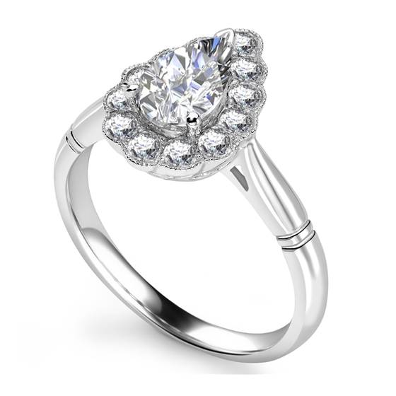 0.80ct SI2/F Pear Natural Diamond Halo Ring