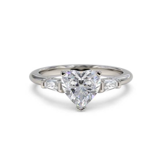 1.00ct VS1/F Modern Heart and Tapered Baguette Natural Diamond Trilogy Ring