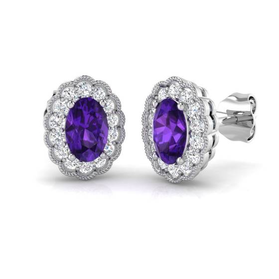 1.10ct VS/E-F Oval cut Amethyst Gemstone Halo Earrings