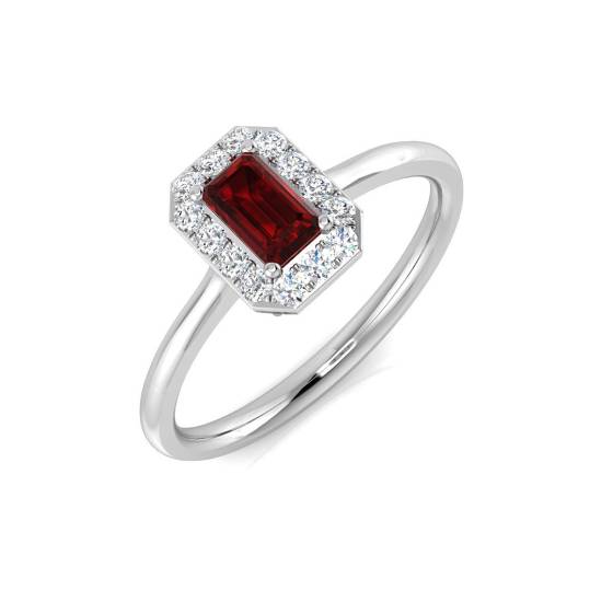 0.58ct VS/E-F Emerald cut Ruby Gemstone Halo Ring