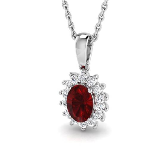 0.66ct VS/E-F Oval cut Ruby Gemstone Halo Pendant