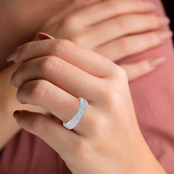 1.00ct SI/F-G Double Row Round Natural Diamond Full Eternity Ring