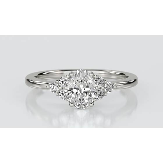 Oval Diamond Side Stone Cluster Ring