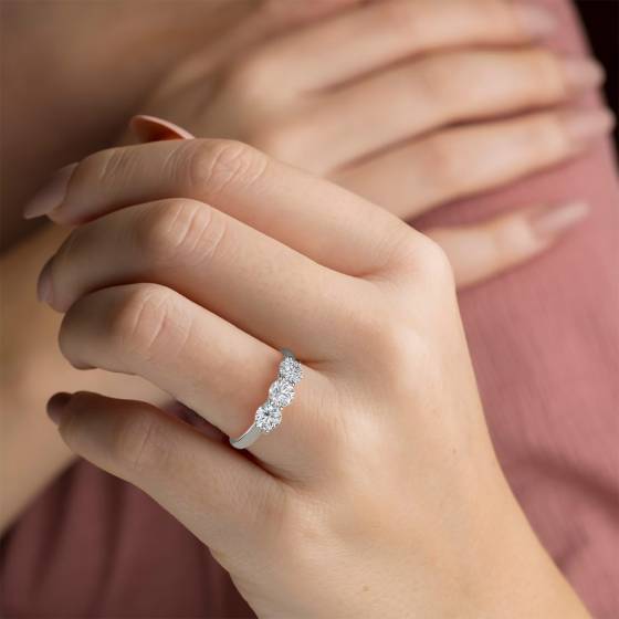 0.75ct VS/EF Round Natural Diamond Trilogy Ring