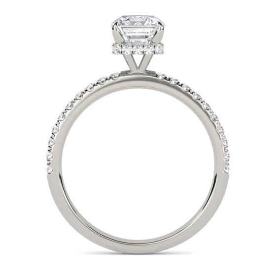 Asscher Diamond High Set Hidden Halo Shoulder Set Ring