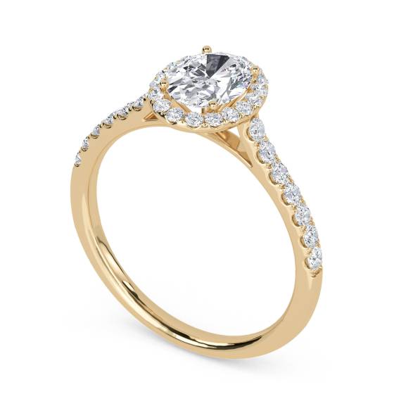 Oval Diamond Single Halo Shoulder Set Ring