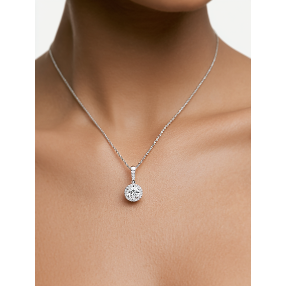 Round Diamond Single Halo Pendant