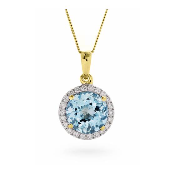Round Shaped Aquamarine and Diamond Pendant
