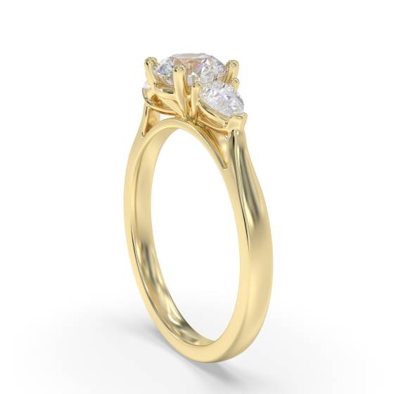 Modern Round and Pear Diamond Trilogy Ring
