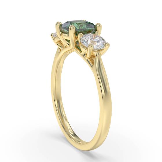 Emerald Green Cushion Diamond Trilogy Ring