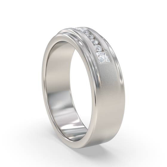 6mm Mens Princess and Round Diamond Ring