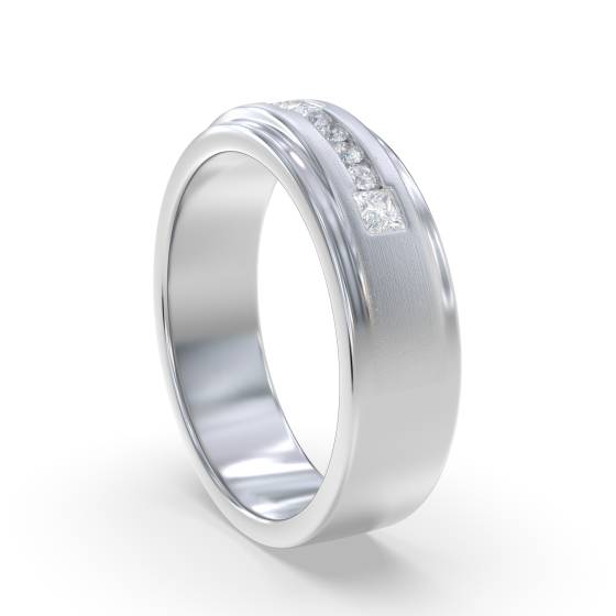 6mm Mens Princess and Round Diamond Ring