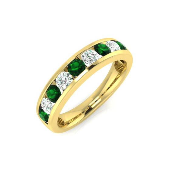 0.85ct Green Emerald and Diamond Eternity Ring