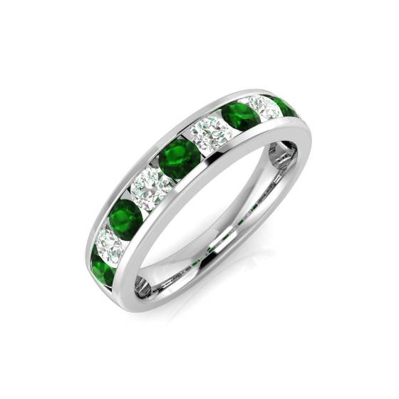 0.85ct Green Emerald and Diamond Eternity Ring