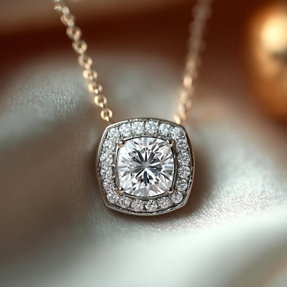Cushion Shaped Diamond Single Halo Pendant