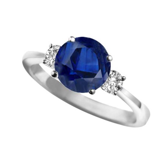 1.35ct SI/F-G Elegant Blue Sapphire and Natural Diamond Trilogy Ring