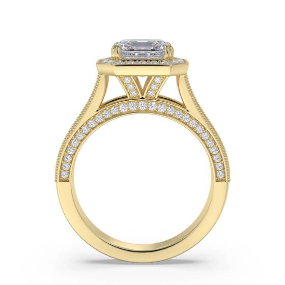 Asscher Diamond Single Halo Vintage Ring