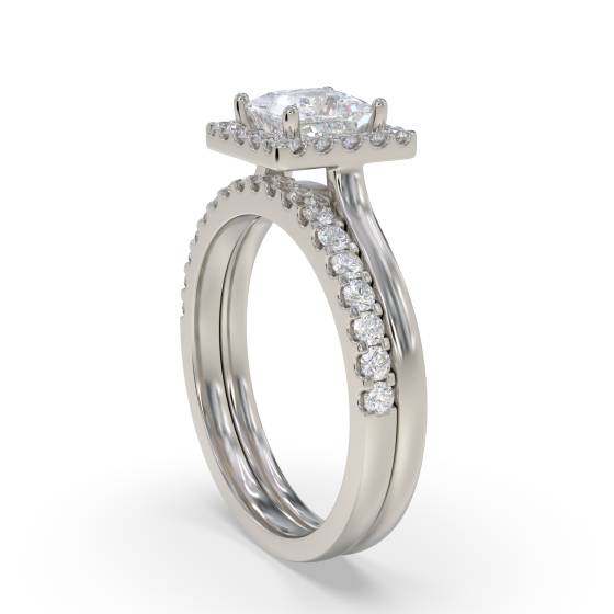 Princess Diamond Halo Ring With Matching Band