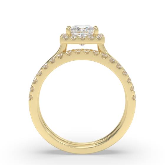 Princess Diamond Halo Ring With Matching Band