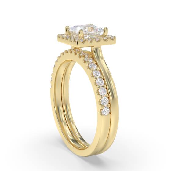 Princess Diamond Halo Ring With Matching Band