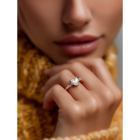 Modern Heart & Baguette Diamond Trilogy Ring