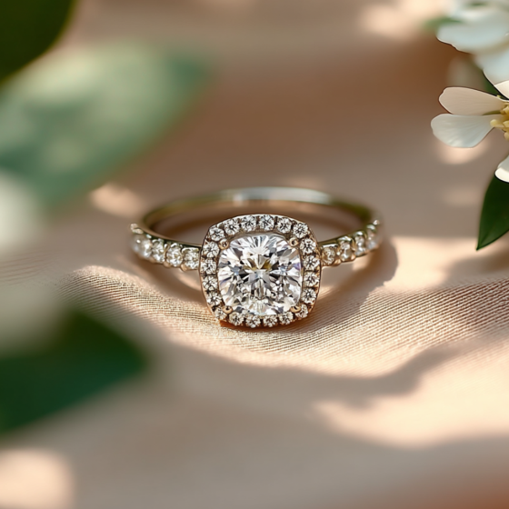 Cushion Diamond Single Halo Shoulder Set Ring