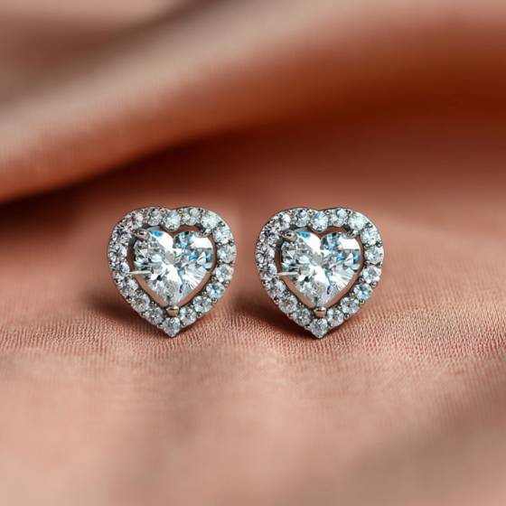 Heart Diamond Single Halo Earrings