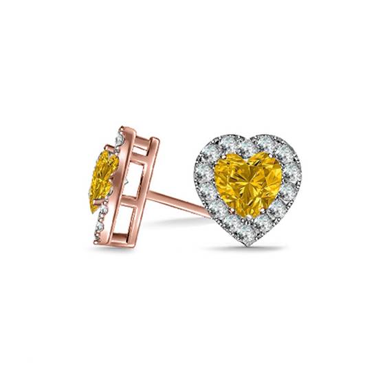 Fancy Yellow Heart Diamond Halo Earrings