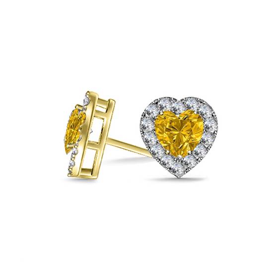 Fancy Yellow Heart Diamond Halo Earrings