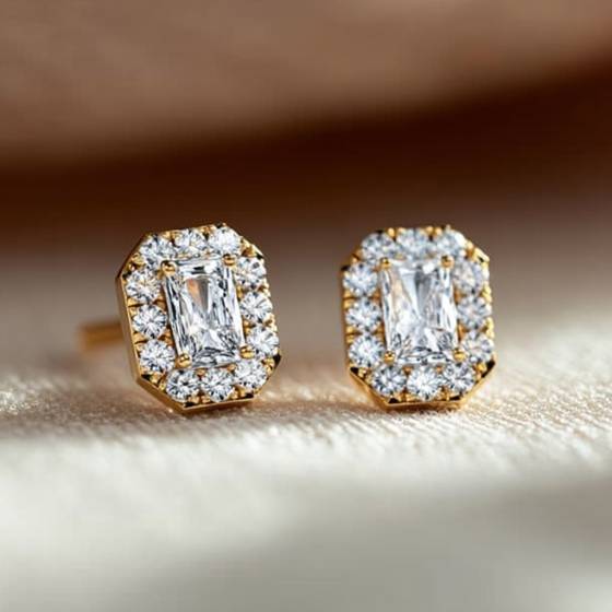 Radiant Diamond Single Halo Earrings