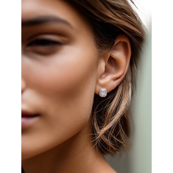 Radiant Diamond Single Halo Earrings