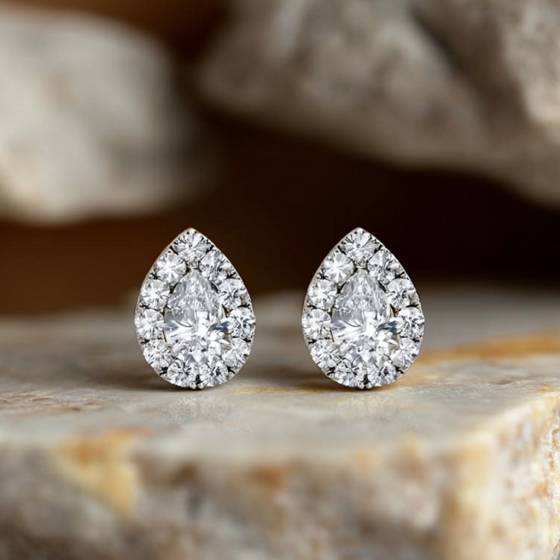 Pear Diamond Single Halo Earrings