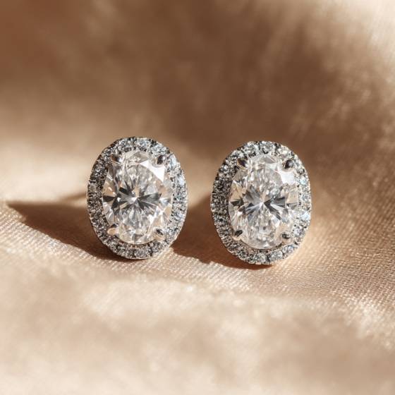 Oval Diamond Single Halo Earrings