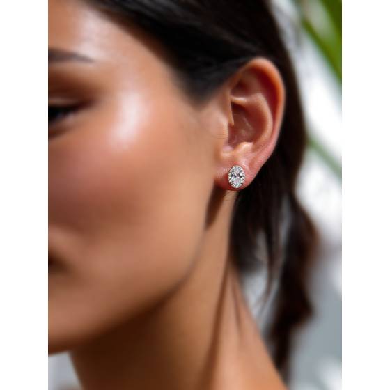 Oval Diamond Single Halo Earrings