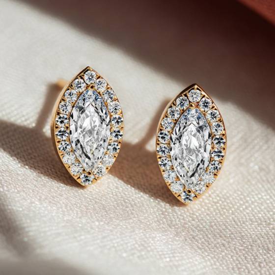 Marquise Diamond Single Halo Earrings