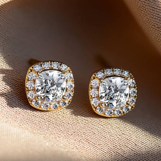 Cushion Diamond Single Halo Earrings
