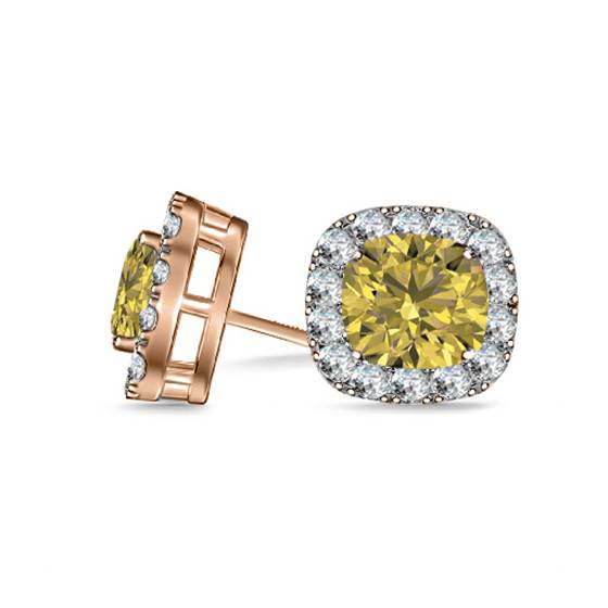 Fancy Yellow Cushion Diamond Halo Earrings