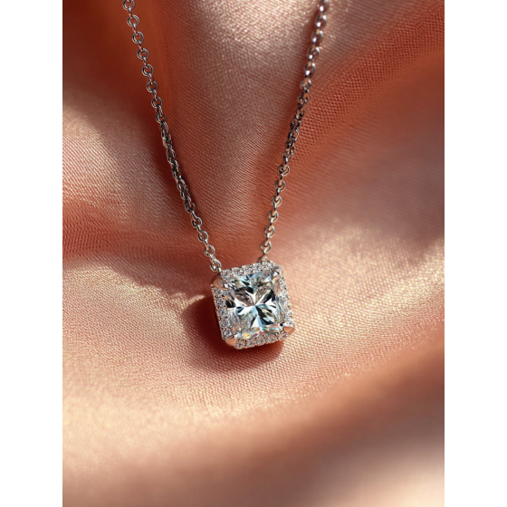 Radiant Shaped Diamond Single Halo Pendant