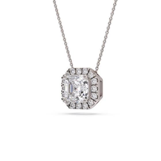 Asscher Shaped Diamond Single Halo Pendant