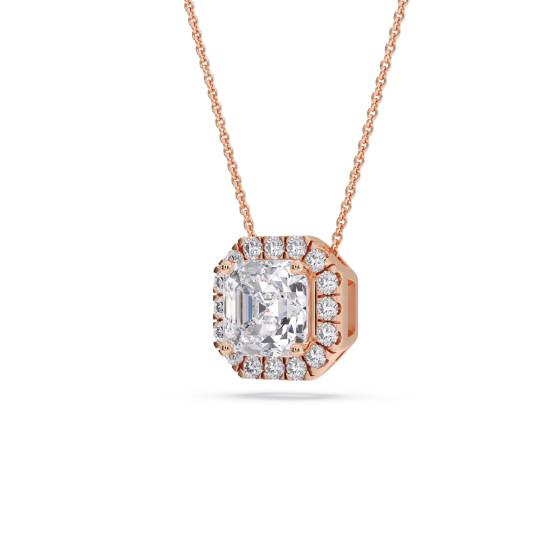 Asscher Shaped Diamond Single Halo Pendant