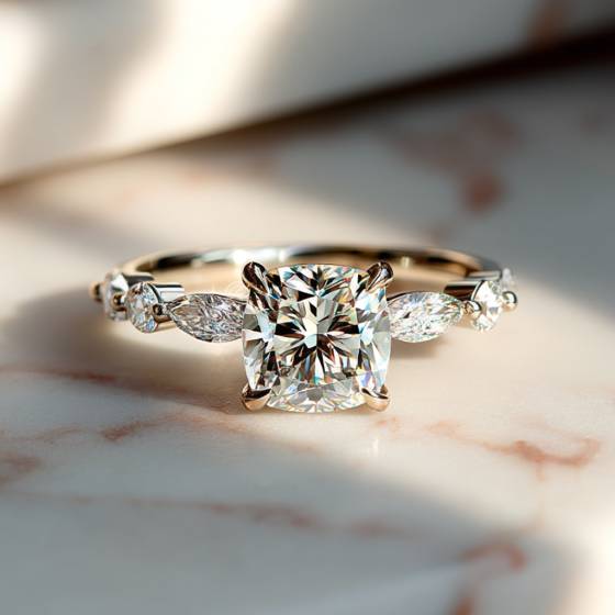 Cushion Diamond Shoulder Set Ring